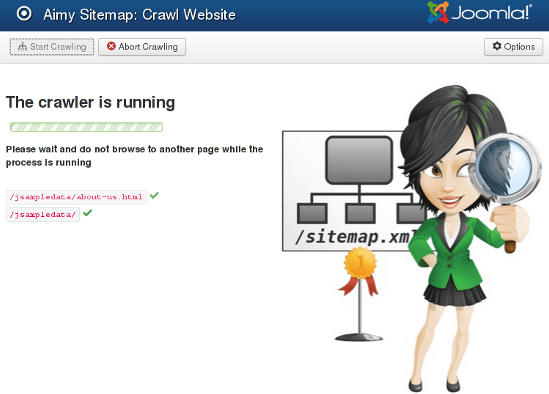 Aimy Sitemap crawling a Joomla! website