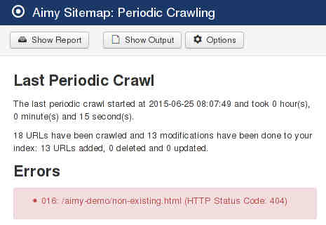 Aimy Sitemap - Periodic Crawl Short Report