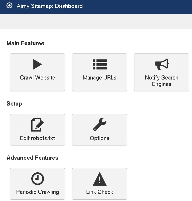 New icons on Aimy Sitemap's dashboard