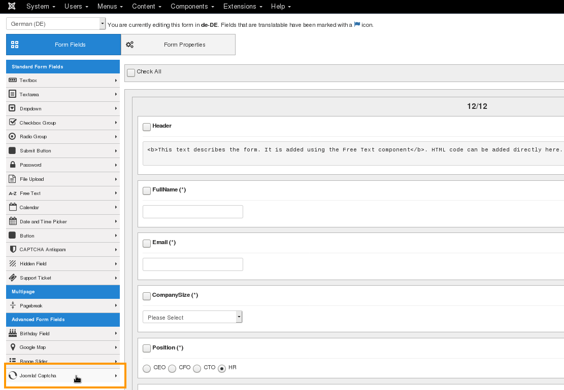 Add Joomla! Captcha