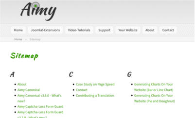 An HTML sitemap of a Joomla! website