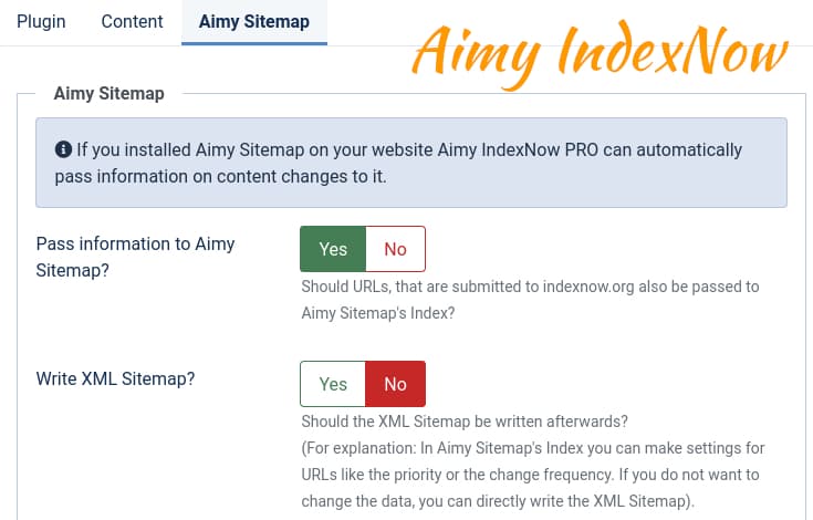 Aimy IndexNow's Aimy Sitemap integration configuration