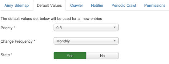 Default Values for Aimy Sitemap