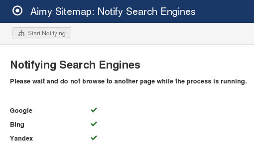 Aimy Sitemap notifying Google, Bing & Yandex