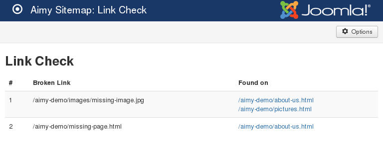 Aimy Sitemap's new Link Check Report
