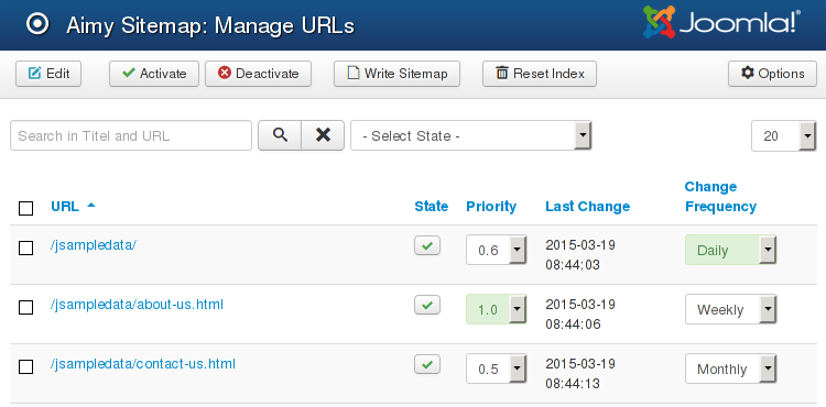 Aimy Sitemap v3.8.0: AJAX editing, searching & filtering