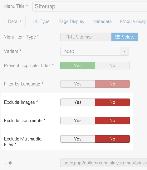 Exclude certain document types from HTML sitemaps