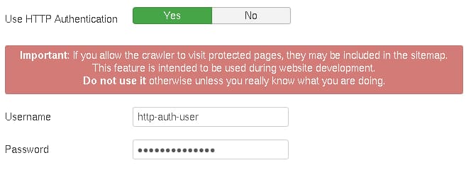 Configuring HTTP Authentication for Aimy Sitemap's crawler