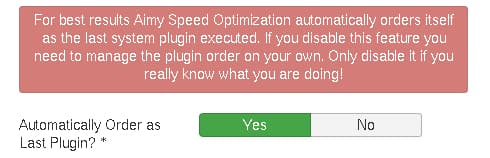 Aimy Speed Optimization v17.0 allows to manually assign the plugin execution ordering