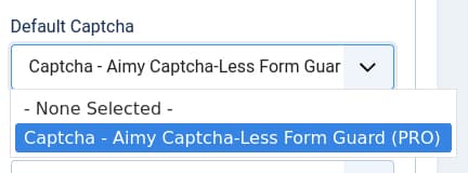 Global Settings Configuration in the Joomla! backend - Default Captcha