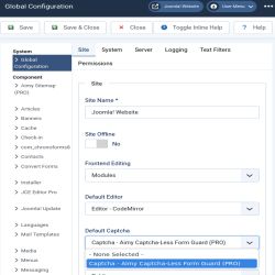 Select Default Captcha in Joomla&#039;s Global Configuration