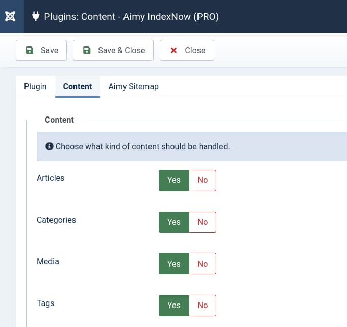 Aimy IndexNow Plugin Configuration: Content