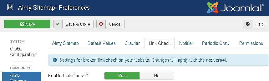 Configuring Aimy Sitemap's link checker