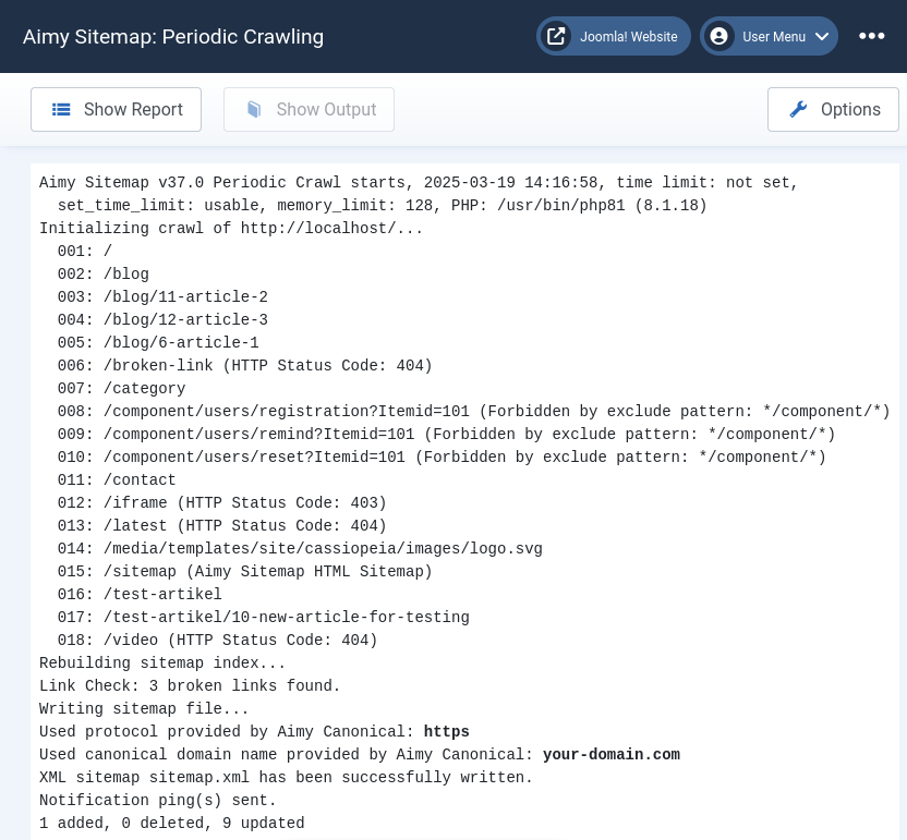 Last Periodic Crawl - Command Line Output