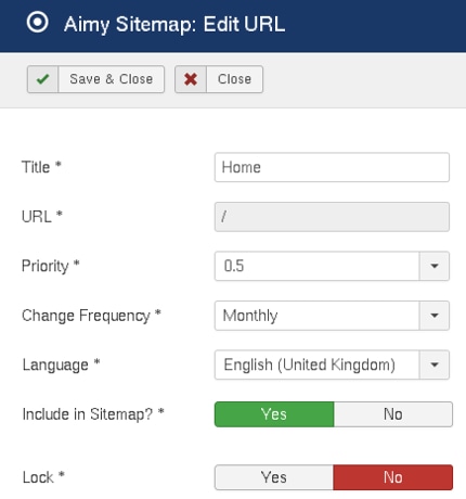 Edit the attributes of a single URL of your Joomla! website