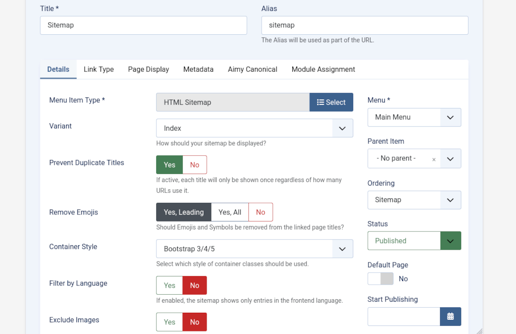 Joomla! Menu Type for Aimy Sitemap